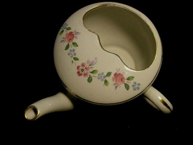 Antique Porcelain Invalid Feeder Cup With Hand Painted Flowers And Gilt Trim