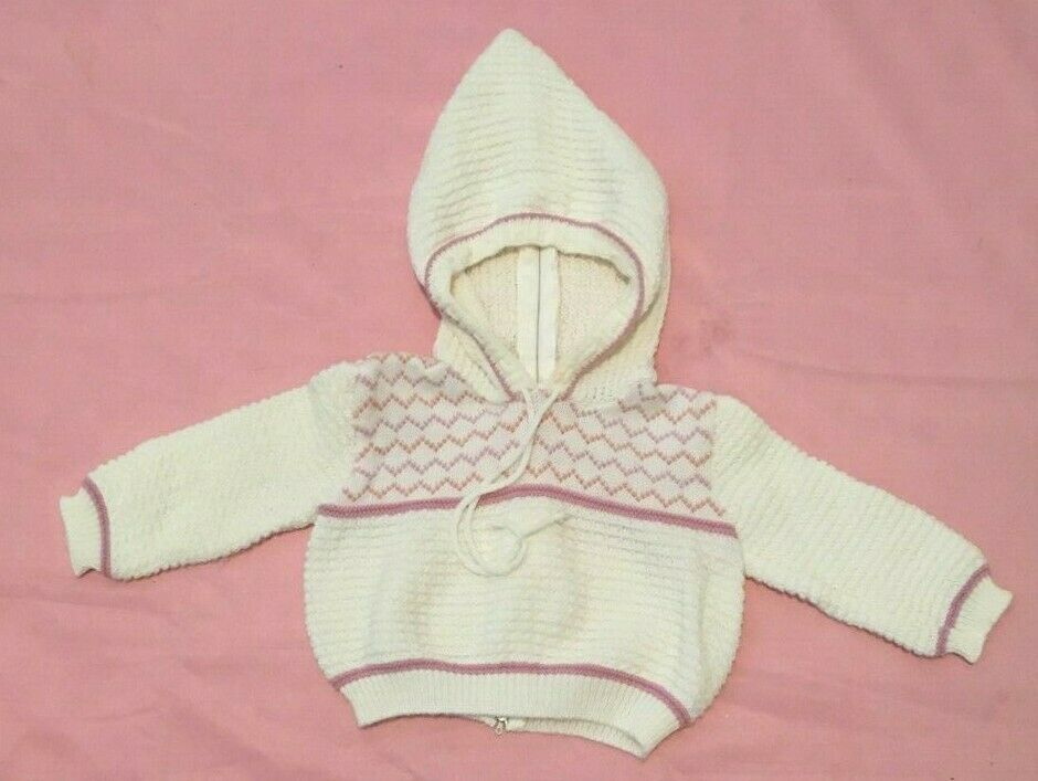 Vintage Babe By Cradlecraft Italy Baby Hoodie Sweater White  Size 6-9 Mos