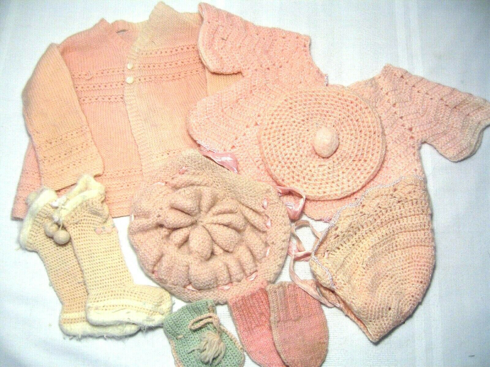 Lot Of Vintage Pink Knit/crochet Baby Clothes – 10 Pc.